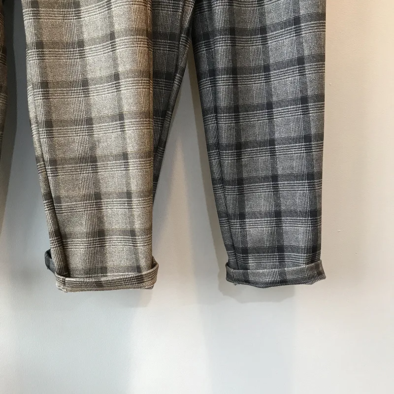 Casual pants women's autumn and winter new Korean version LOOSE WOOL PLAID Harun pants high waist 9-point pants