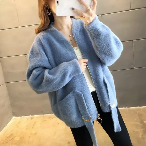 Новинка 9390 года; Короткий Одноцветный вязаный кардиган из норки; 94- 2/F, 7 рядов, 3 полки