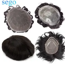 SEGO моно/ПУ/кожа шнурка мужской парик настоящие человеческие волосы не-Реми мужские шиньоны парик заменить мужчин ts индийские волосы 6 ''* 8''/8 ''* 10''