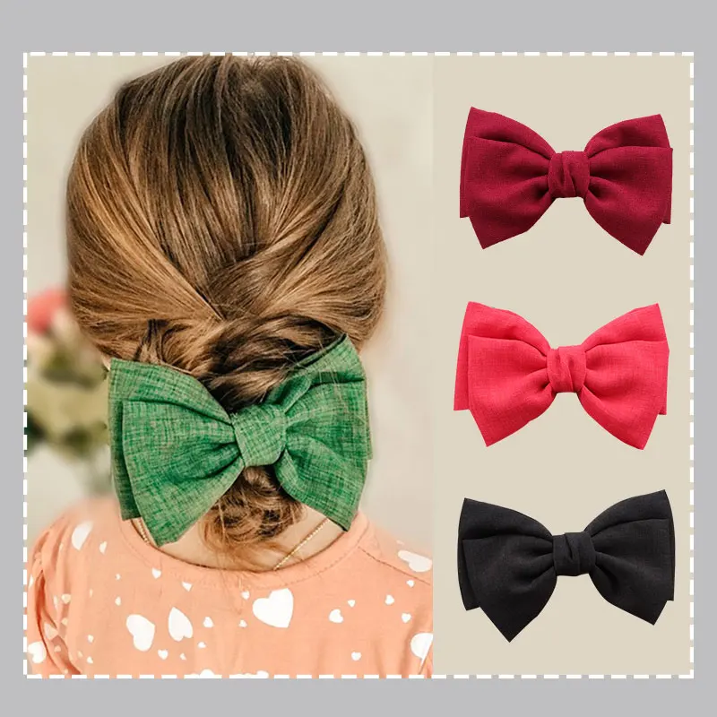 

Linen big bow hairpin female crocodile clip duckbill clip retro fashion hair accessories solid color ponytail clip headdress