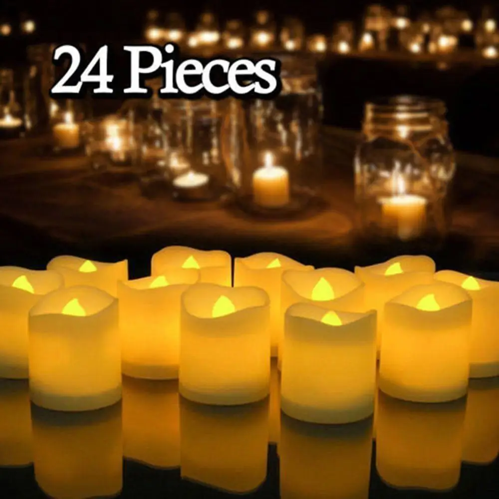 Round Shape Candle Yeahmart 24 шт. Мерцающий СВЕТОДИОДНЫЙ Tealights дистанционное управление батарея питание свечи для дома вечерние рождественские украшения беспламенный - Цвет: Round Shape Candle