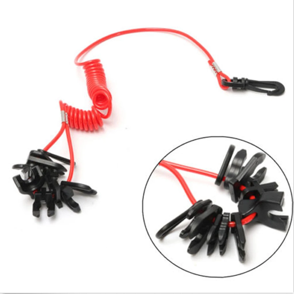 Boat Coiled 11 Key Emergency Engine Cut Off Kill Switch Lanyard For Johnson Evinrude Honda Yamaha Suzuki Mercury Nissan Tohatsu