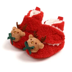 Natal do bebê menino menina papai noel sapatos criança pelúcia velo 0 18m rena infantil velo neve bootspadded botas