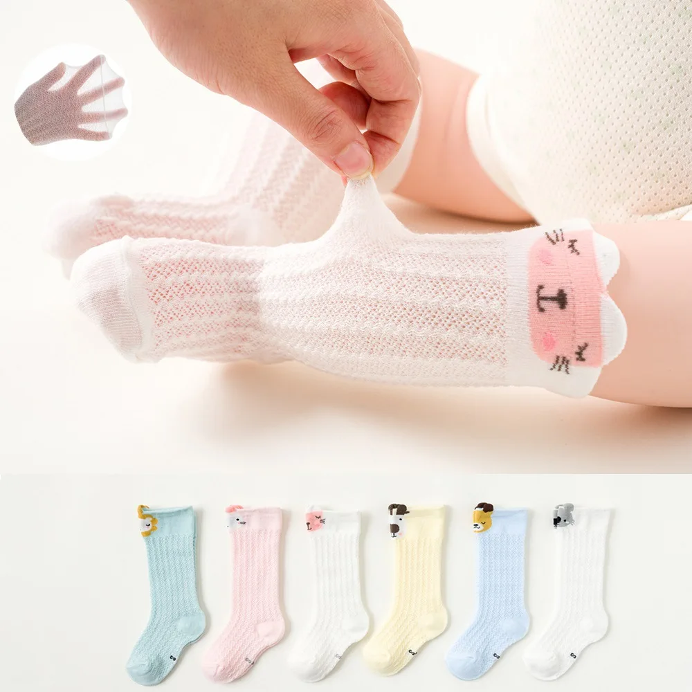 Летние Мультяшные детские носки до колена для маленьких мальчиков и девочек милые дизайнерские Разноцветные детские носки до колена