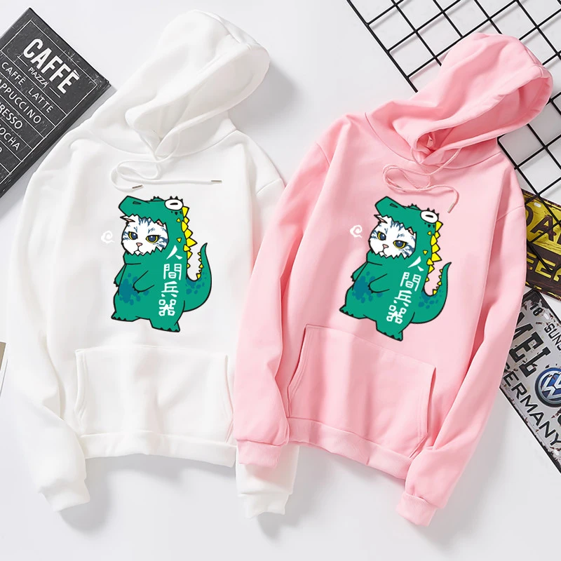 Kawaii/худи с принтом динозавра и кота; Новинка года; сезон весна-осень; модная одежда в стиле Харадзюку; Мужская толстовка в стиле хип-хоп; Цвет Черный