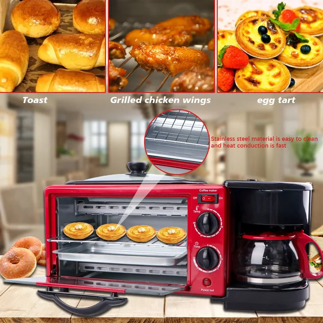 3 In 1 Multi Function Breakfast Maker Machine 220V 1250W With Electric Oven  Drip Coffee Maker Frying Tray Tea Pot Home Appliance