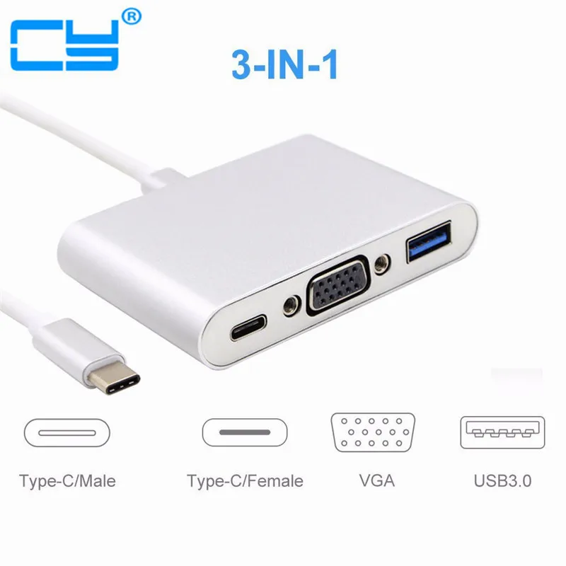 

Type C USB 3.1 to VGA Converter Adapter 3 in 1 HDMI HUB Charge for MacBook 12 Free Shipping tracking number