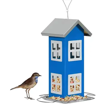 

Hanging Bird Feeder Four-legged White Windows Double Layer Plastic Wire Lanyard PVC Bird Food Dispenser Blue Quick Delivery