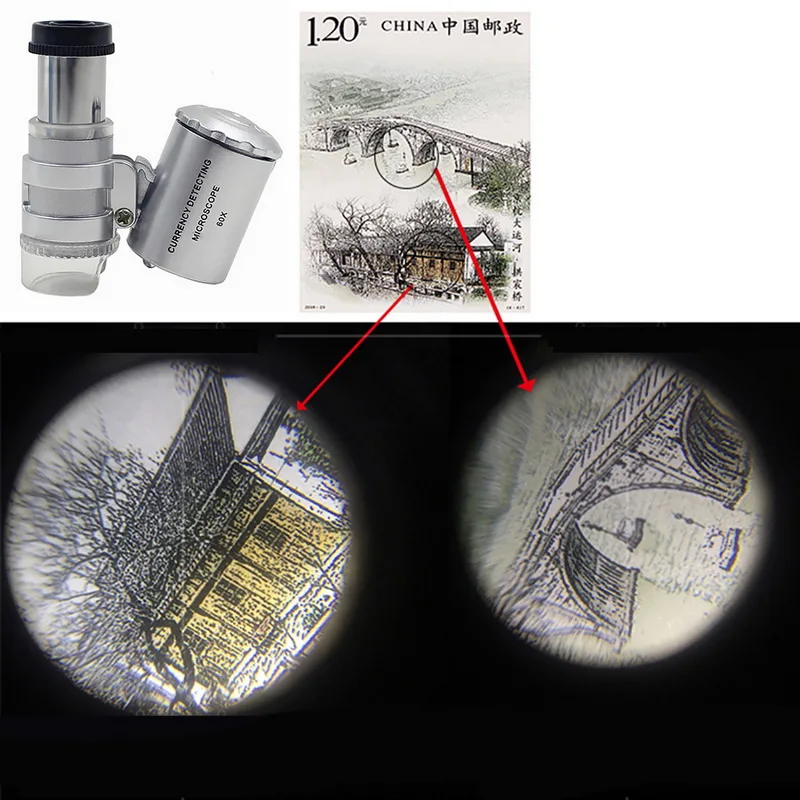 

Mini 60X Jewelry Magnifier Microscope Magnifying With 2 LEDs And UV Light Pocket Jeweler Loupe Zoom Tool