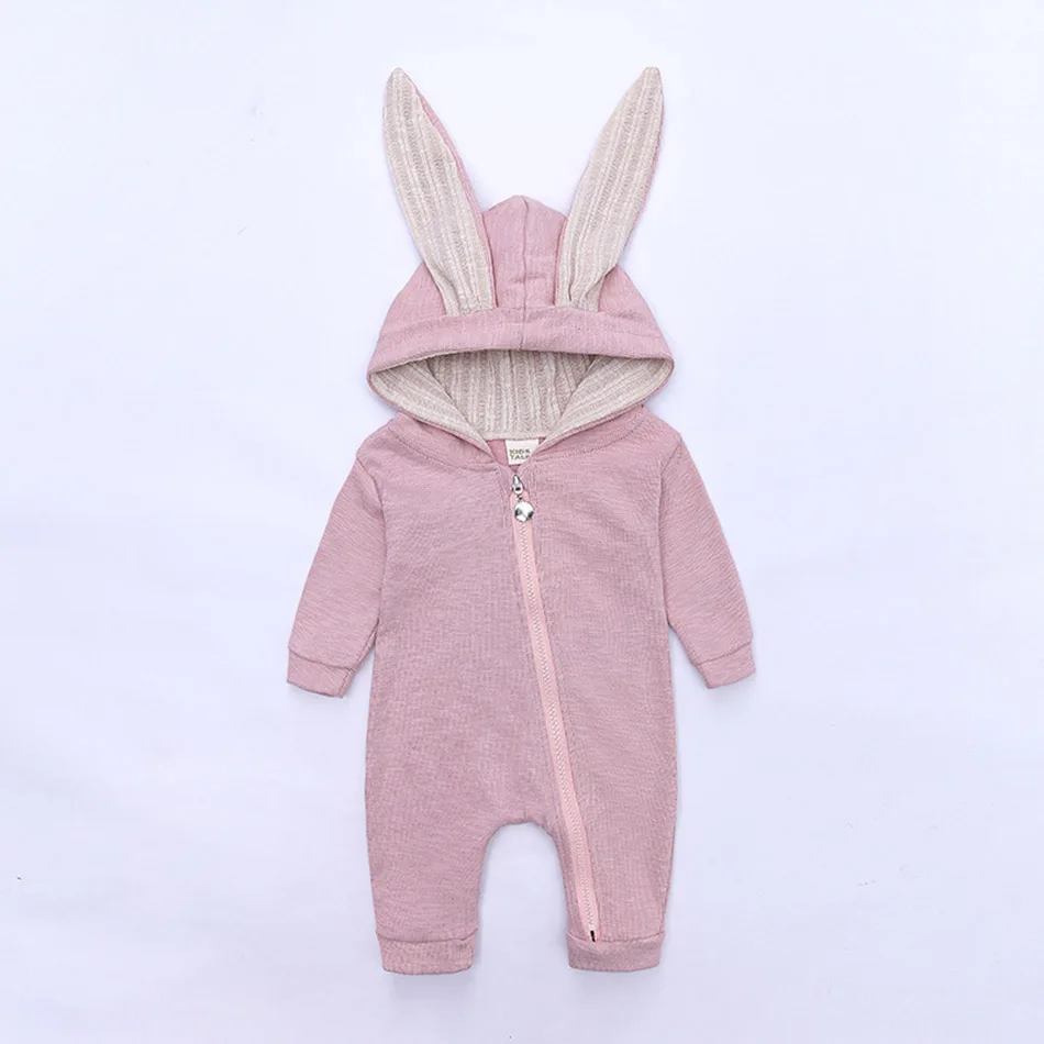 Детский наряд с капюшоном и мультяшным Кроликом, комбинезон, хлопковый Детский комбинезон на молнии, весенне-осенний цельный костюм для новорожденных 3-24 месяцев