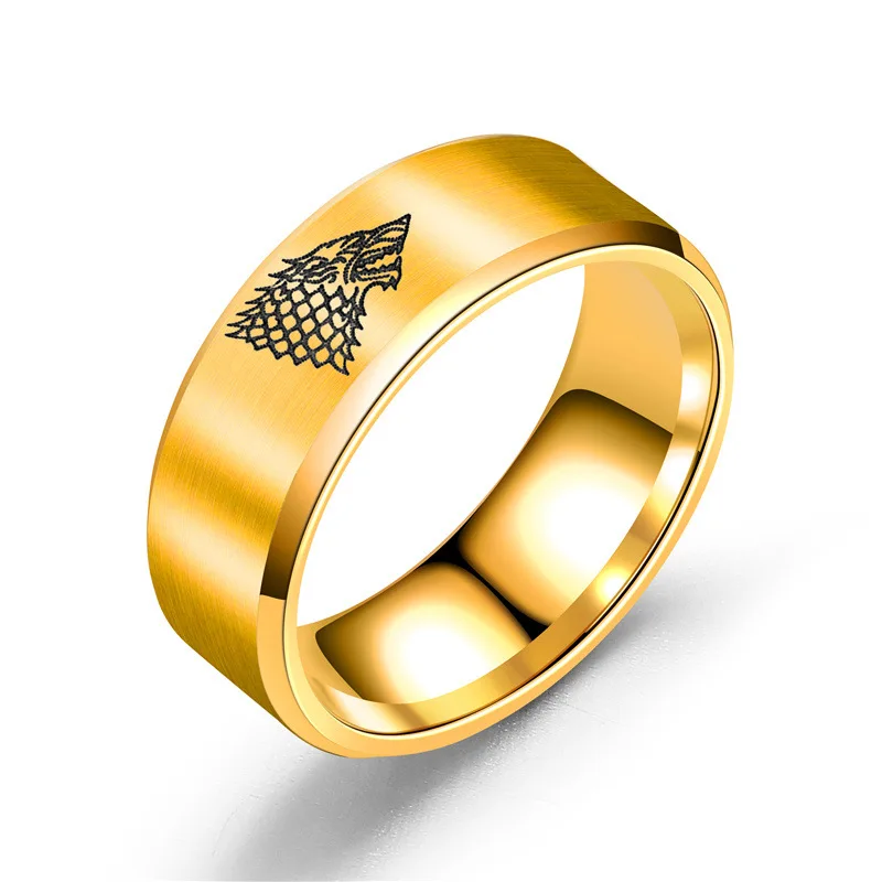 8MM Game of Ice Wolf Ring House Stark of Winterfell Men Ring Engraved Wolf Punk Vintage Rings punk rings,finger rings,fashion ring,fashion rings,metal rings