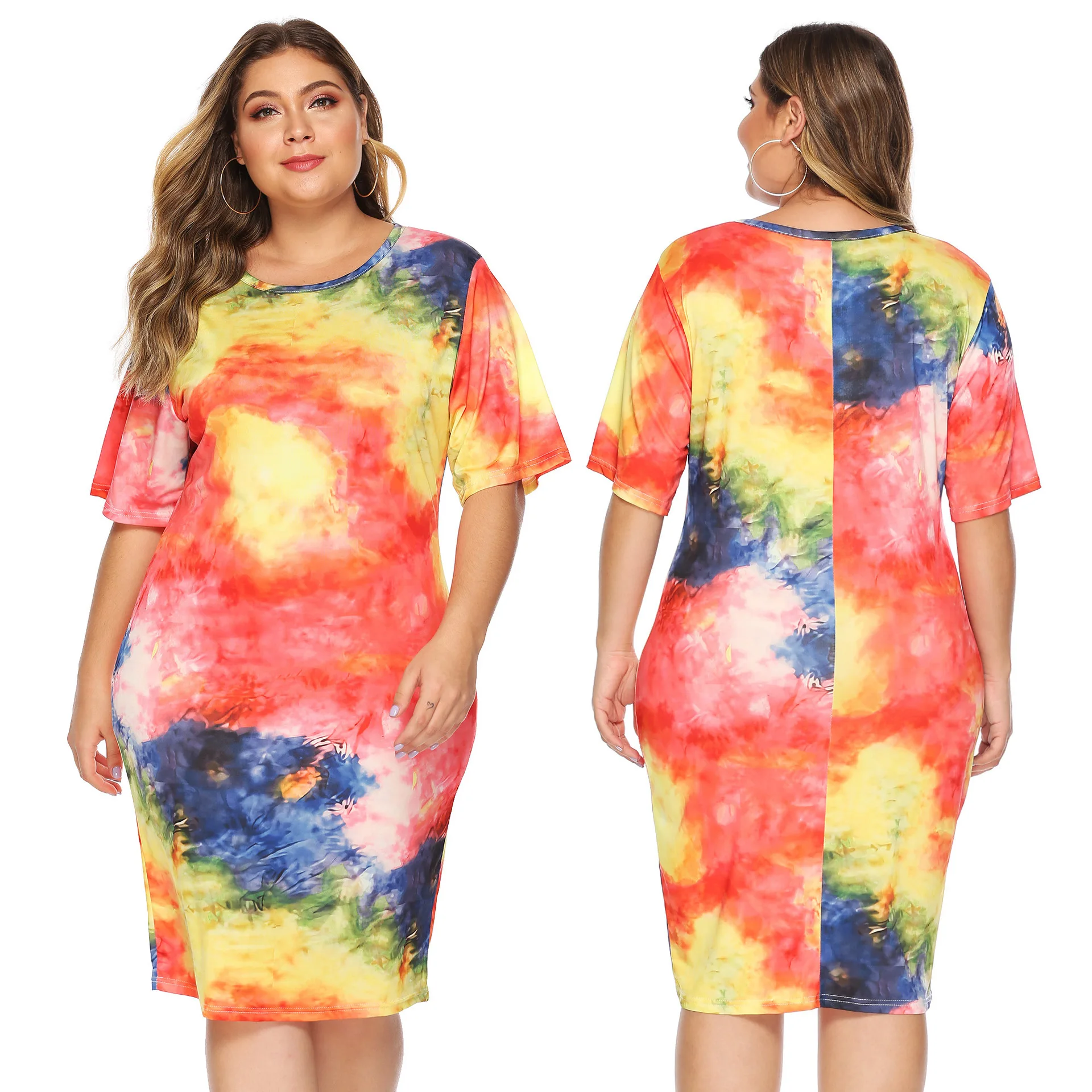 Летняя женская одежда большого размера 2020 окрашенное цветное платье с рисунком