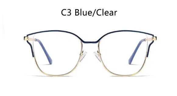 C3 BLUE CLEAR Женские очки "кошачий глаз", очки для близорукости, оптическая оправа, уникальные трендовые Женские оправы для очков из Золотого Металла, модные очки - Цвет оправы: C3 BLUE CLEAR