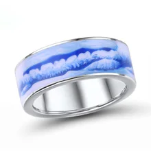 Anillos de plata de compromiso de boda para mujer elegantes anillos de dedo Vintage con pintura de paisaje esmaltado azul para mujer