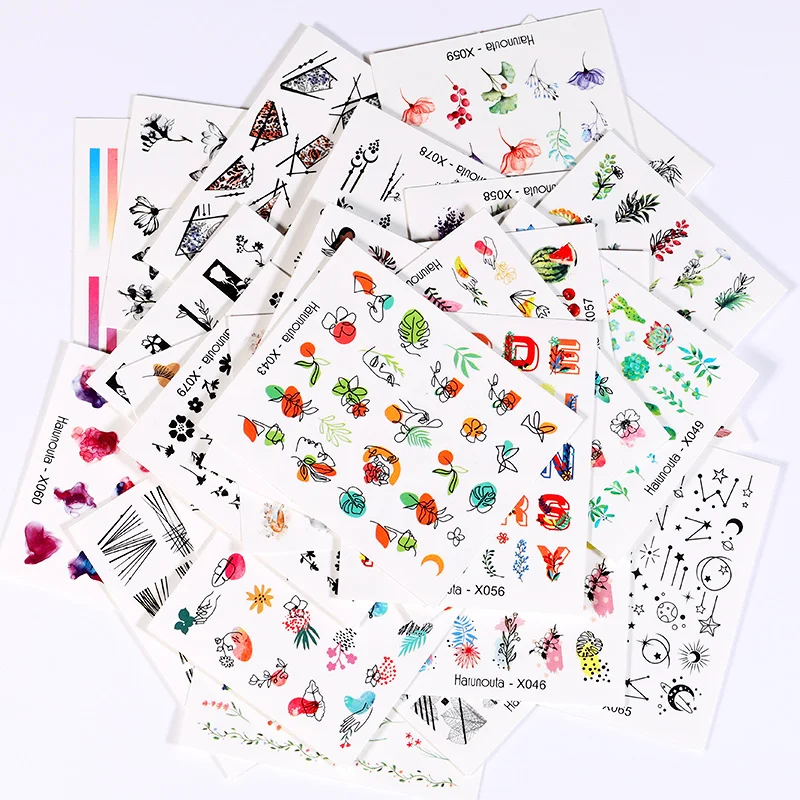 nail decals 1Pc Spring Water Nail Decal Sticker Flower Leaf Tree Green Simple Summer Slider Manicuring Nail Art Watermark