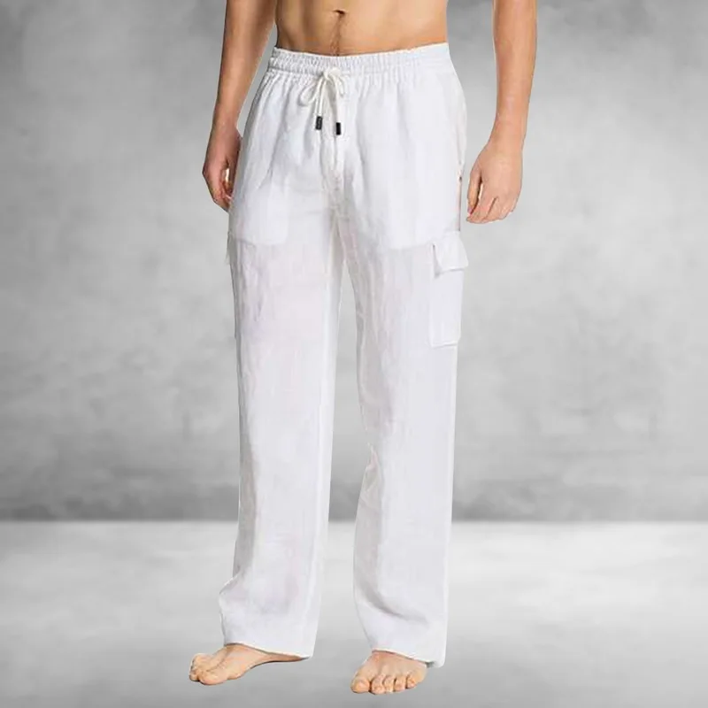 

LOOZYKIT Men Casual Lightweight Drawstring Elastic Waist Summer Beach Pants Pocket Joggers Trousers Vintage Masculino Hombre
