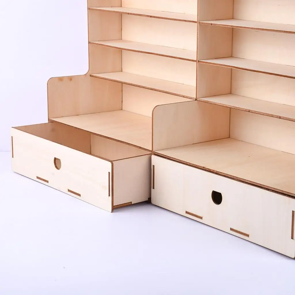 Table Rack Wooden Paint Bottles Display Rack Organizer Holder - 6 Tier with 2 Cabinets