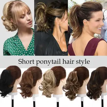 S-noilite Short Wavy Ponytail Claw Jaw in Hairpiece Synthetic Clip in Hair tail for women Black Brown Pony Tail 6