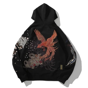

Original autumn winter new embroidery Chinese style men and women couple gold thread dragon and phoenix embroidery Men's Hoodie