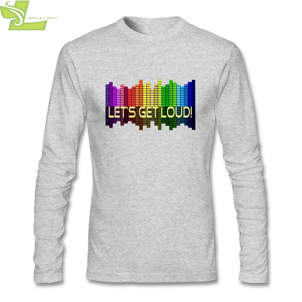 DJ Music Beat эквалайзер let's get loud футболка мужская с длинным рукавом Круглый вырез хлопок цифровой прямой печати мужские футболки 3XL - Цвет: Серый