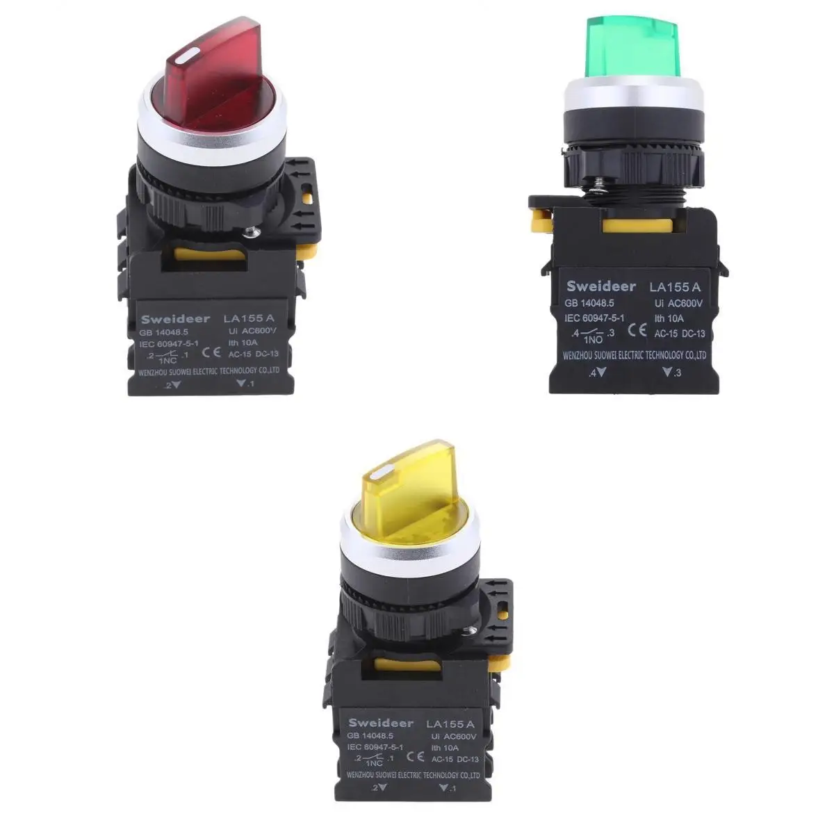 3 шт. LA155A Ui 600V 10A поворотный переключатель 1NO 1NC DPST защелкивание