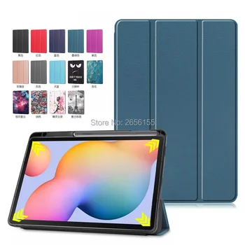 

Pen Slot Soft Silicone TPU Leather Case For Samsung Galaxy Tab S6 Lite S7 SM-P610 P615 T870 T875 Tri-Fold Stand Cover Tablet PC