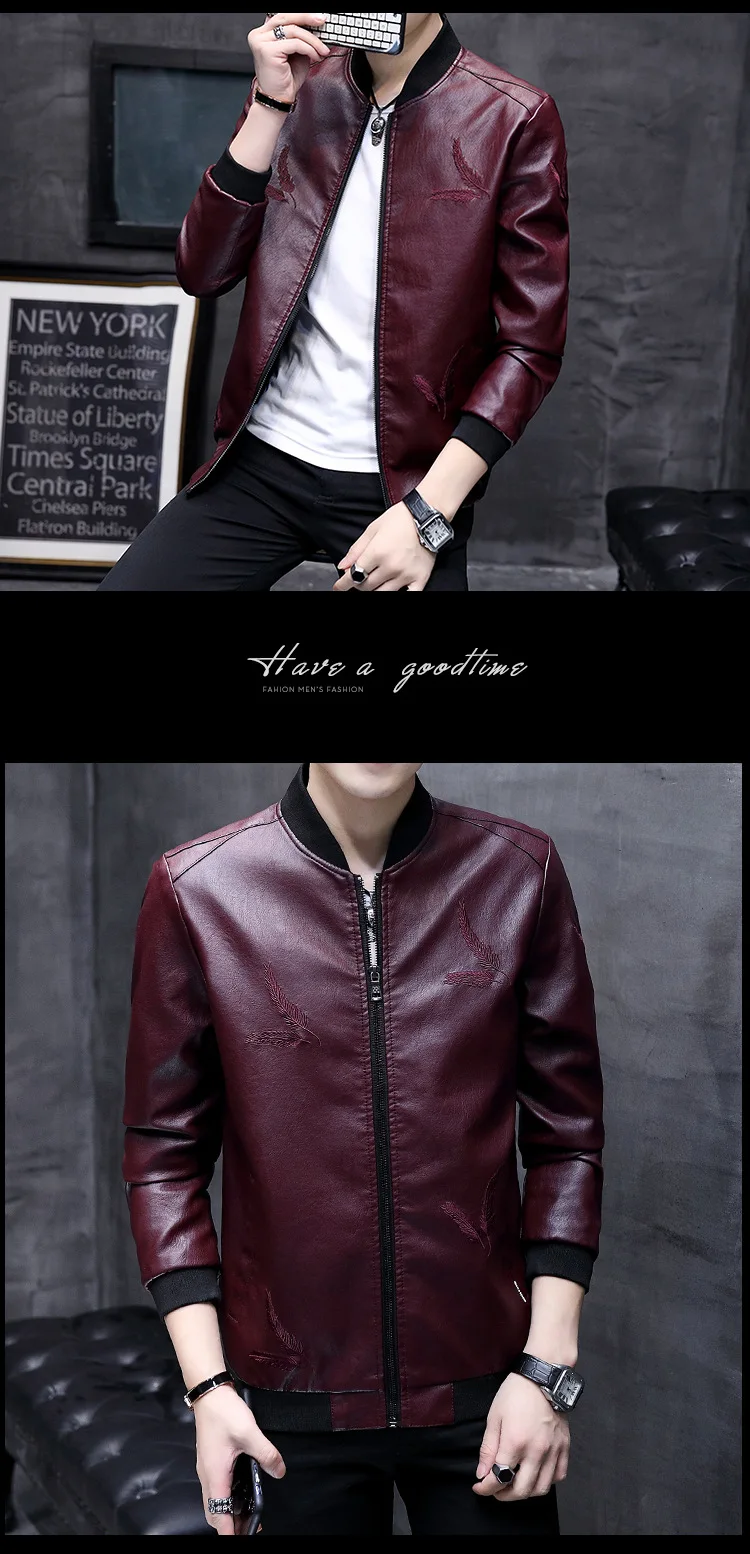 Locomotive Leather Coat Men's Spring And Autumn New Style Korean-style Slim Fit Hong Kong Style Youth Thin Coat Casual Black And
