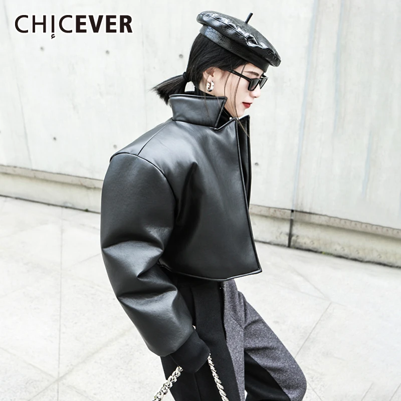 CHICEVER, винтажная женская куртка из искусственной кожи, воротник с лацканами, длинный рукав, толстая короткая женская куртка,, осенняя модная одежда, Новинка