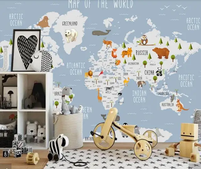 Papier Peint Carte Du Monde Animal En Carton 3d Papier Peint Mural Vintage Pour Chambre D Enfants Decoration De Maison Aliexpress