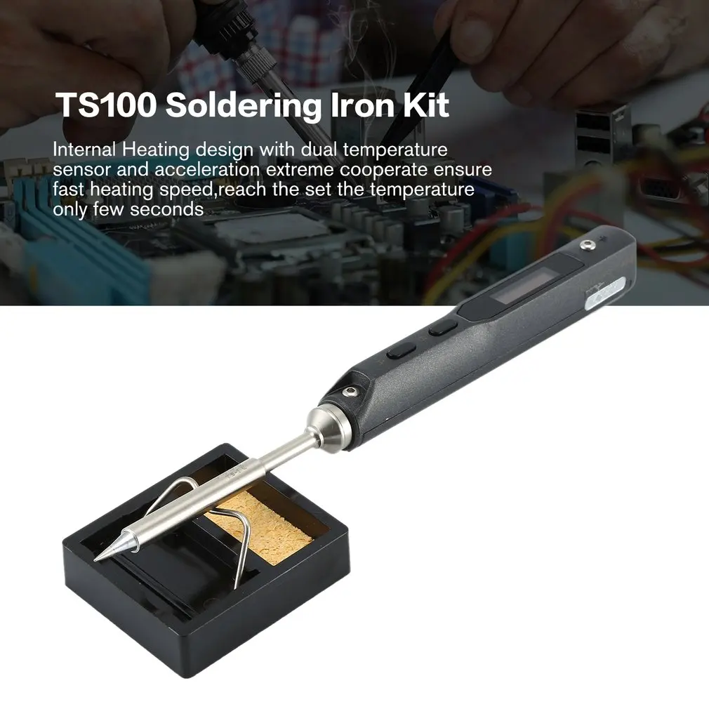 TS100 65 Вт мини Электрический паяльник набор цифровой oled-дисплей температура регулируемая с припоя подставка паяный фитиль набор
