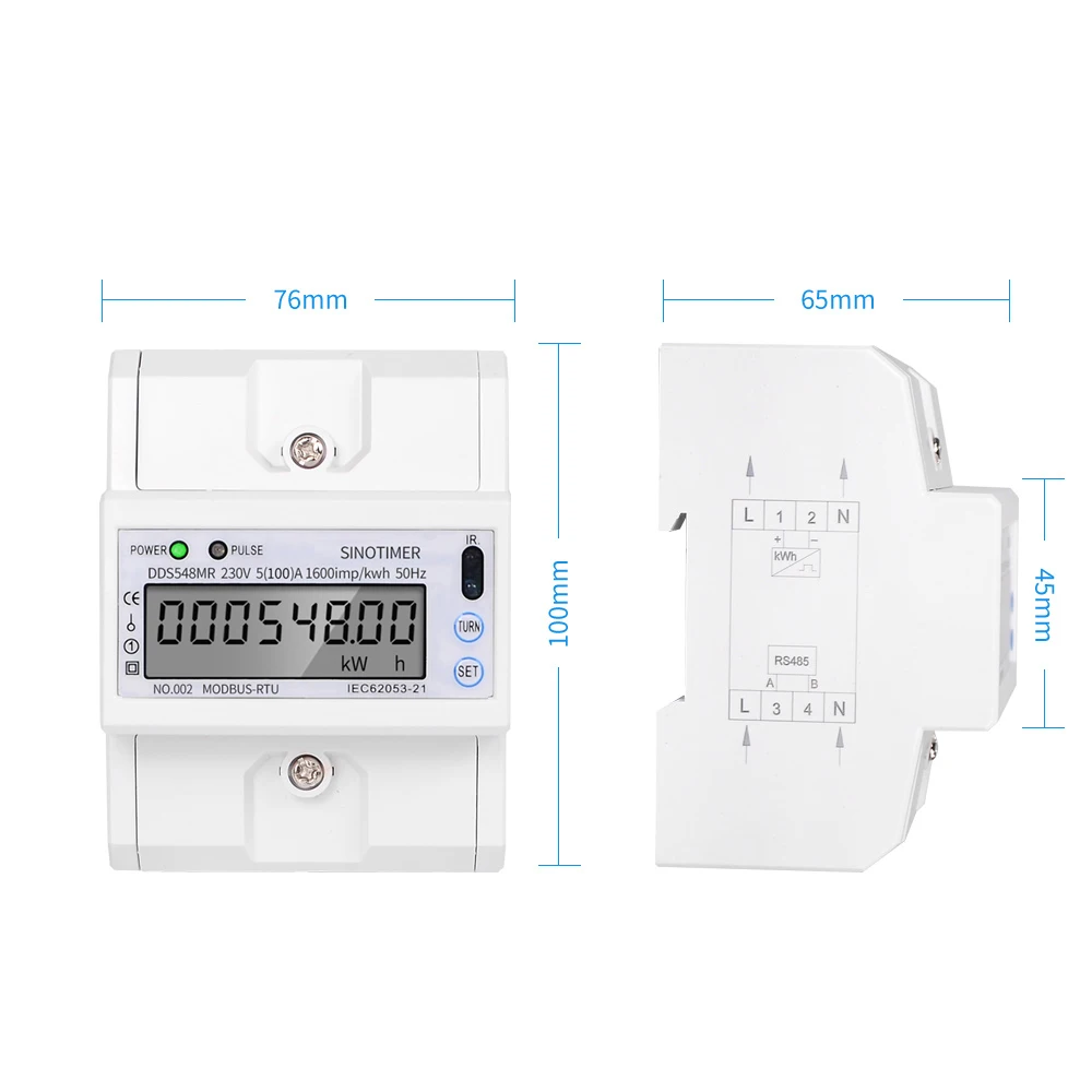 DDS548MR Single Phase 230V AC Energy Meter Module LCD Digital Watt Meter Multifuctional Energy Meter with Backlight RS485 Modbus