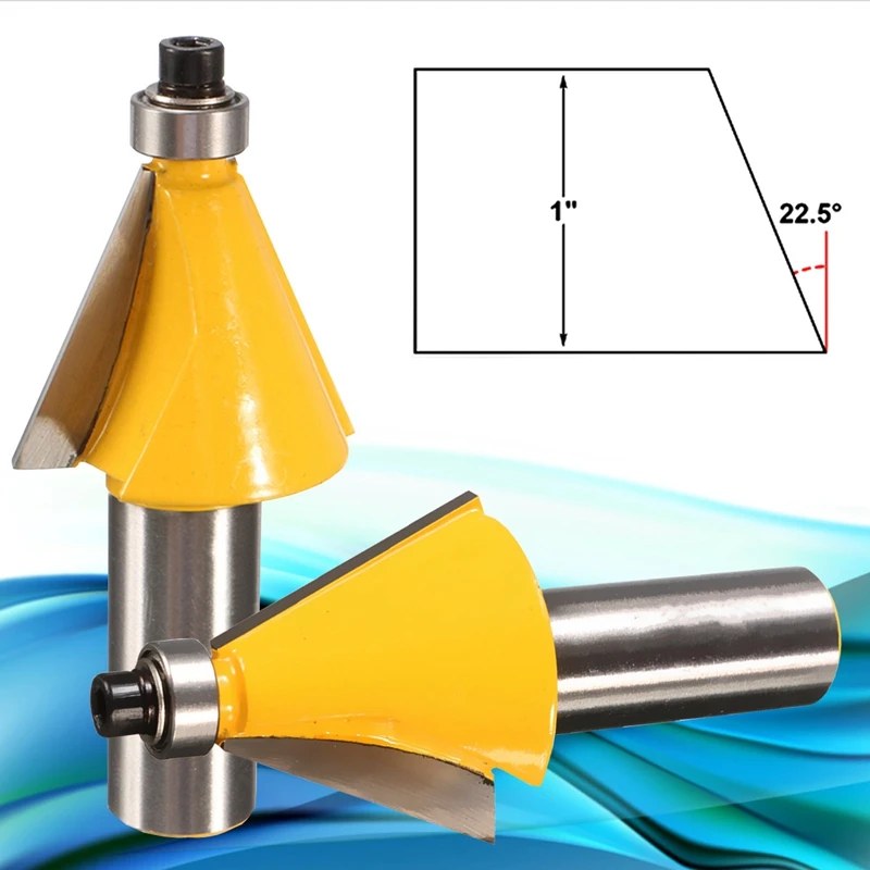 22.5 Degree Chamfer &amp Bevel Edging Wood Router Bit- 1/2 Inch Shank |