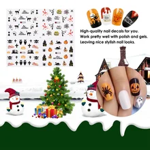 12 шт. Лист Рождественские наклейки для ногтей Хэллоуин наклейки для переноса воды советы самоклеющиеся клей для ногтей наклейки для маникюра DIY украшения