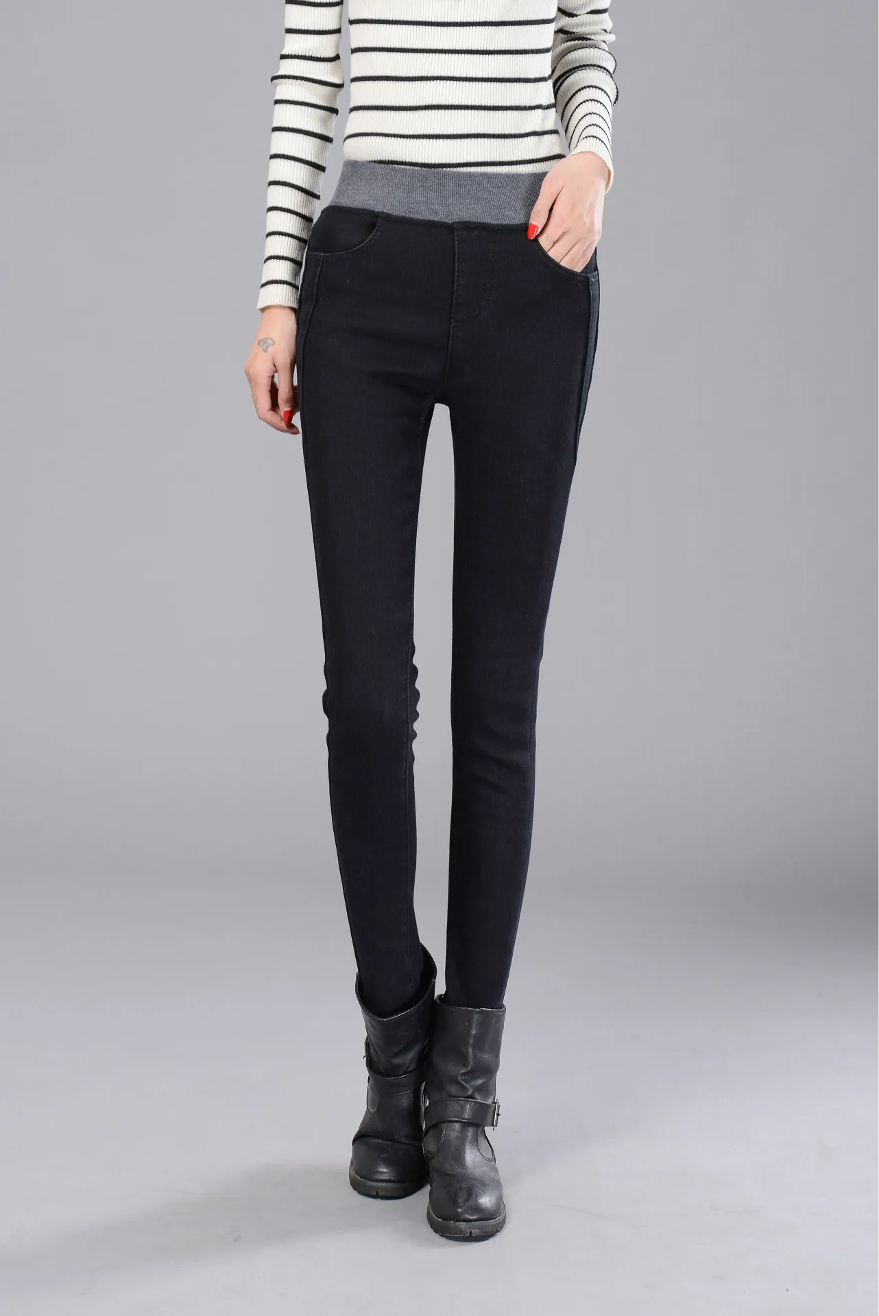 Winter Korean-style New Style Medium Waist Elastic Waist Jeans Women's Slim Fit Slimming Elasticity Pencil Skinny Trousers Women