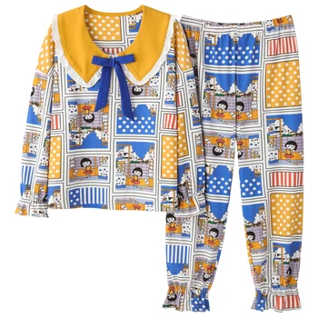 

2020 Autumn Raglan Sleeves Pyjamas Chinese Style Drama Print Cute Sleepwear Girl Pijamas Mujer Leisure Homewear Women Hot Sale