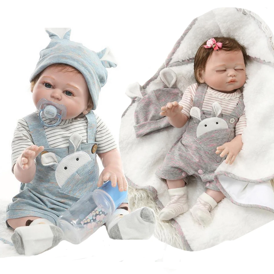 

50CM full body silicone reborn baby doll twins boy and girl bebes reborn hand paint red skin rooted hair waterproof bath toy
