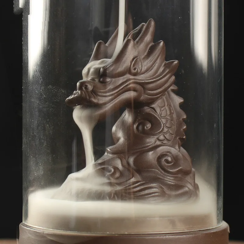 The New Dragon Backflow Incense Burner Auspicious Glass Cover Teahouse Ornaments Ceramic Crafts Home Decor Stove Cone Censer