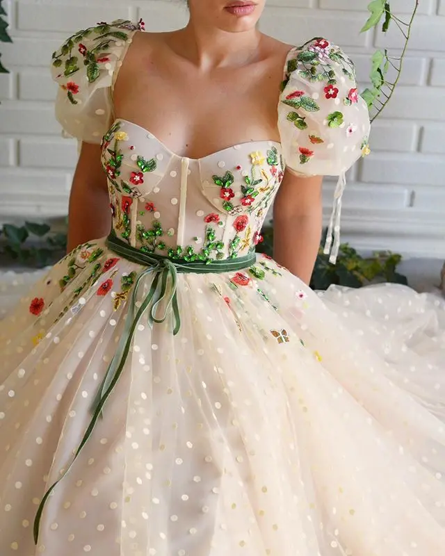 Girls Vintage Cap Sleeve Dot Lace Long Gown Evening Dress