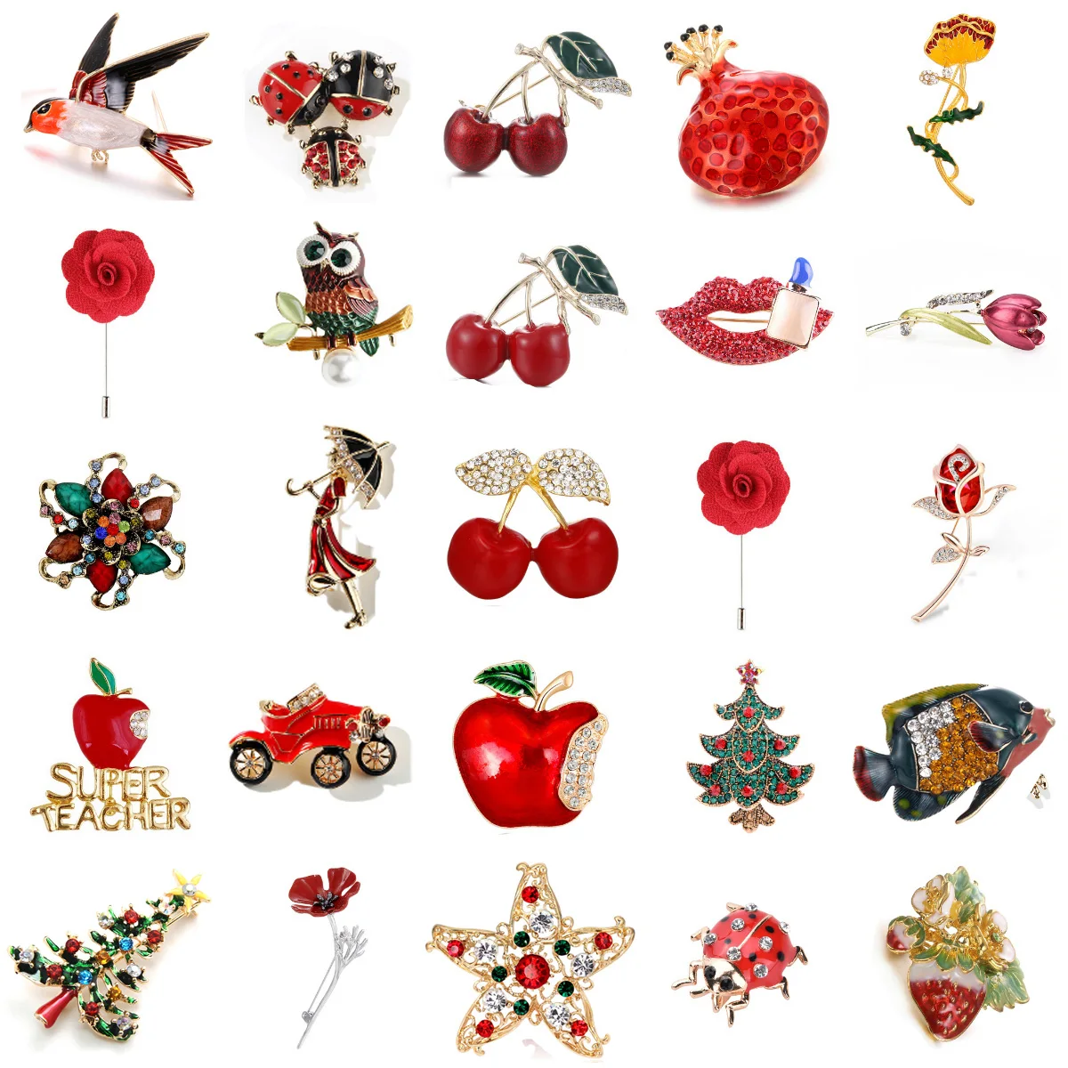 

Red Car Squirrel Owl Ladybug Rose Flower Cat Bird Brooch Collar Pins Corsage Animal Badges Jewelry Women Kids Brooches