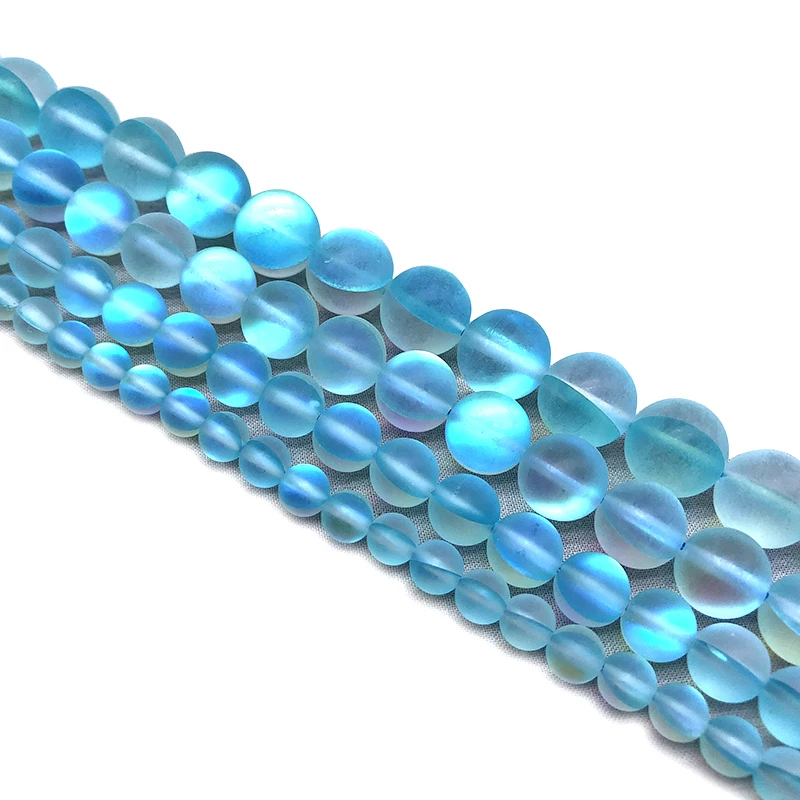 Light Blue Frost Moonstone Gem Matte crystal Round Beads 6 8 10 12MM Fit Diy DIY Chrams Necklace Bracelets For Jewelry Making