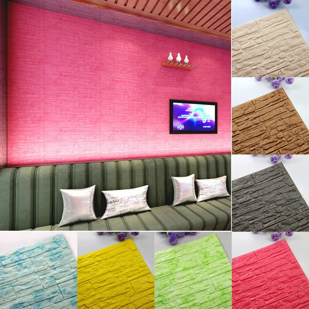 3D Wall Stickers Self-adhesive Embossed Brick Panel DIY PE Foam Stone Wallpaper Home Decor Living Room House Decoration Kids | Дом и сад
