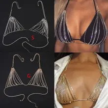 Женский Блестящий лиф, украшенный горным хрусталем нательная цепь Сексуальная искусственный бриллиант бикини Bralette пляжные вечерние ювелирные изделия ожерелье бюстгальтер аксессуары
