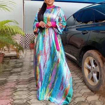 

2020 Summer Sexy African Print Dress For Women Polyester Plus Size Long Floor Dress Colorful Fashion Robe Africanine Clothes