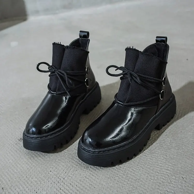 Winter Women ankle Martin boots women Casual lace-up mid heels platform Round Toe Comfort warm snow boots women shoes mujer X830