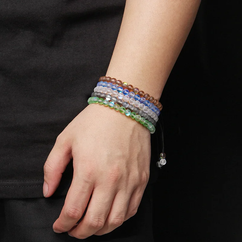 White Moonstone Beaded Bracelets For Women Men 6mm Beads Multicolor Frosted Mermaid Glass Austrian Crystal Braided Bracelet - Image 6