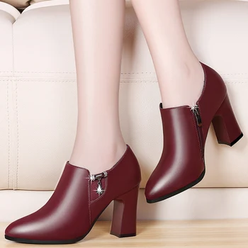 

Women High Heel Shoes Pointed Toe Sheepskin Leather Pumps Slip On Female Fashion Office Dress Shoes Ladies Plus Size YG-B0008