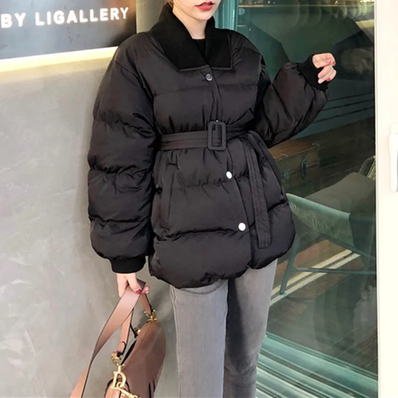 Misswim, элегантная парка с поясом, Женская однотонная Толстая стеганая куртка на пуговицах, Женская Повседневная теплая уличная одежда, Офисная Женская Зимняя парка