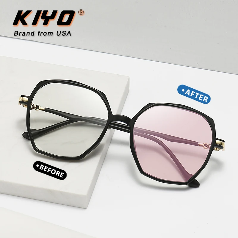 

KIYO Brand 2021 New Women Men Polygonal Anti-Blue Light Photochromic Sunglasses TR90 Fashion Sun Glasses UV400 Sport Eyewear9727