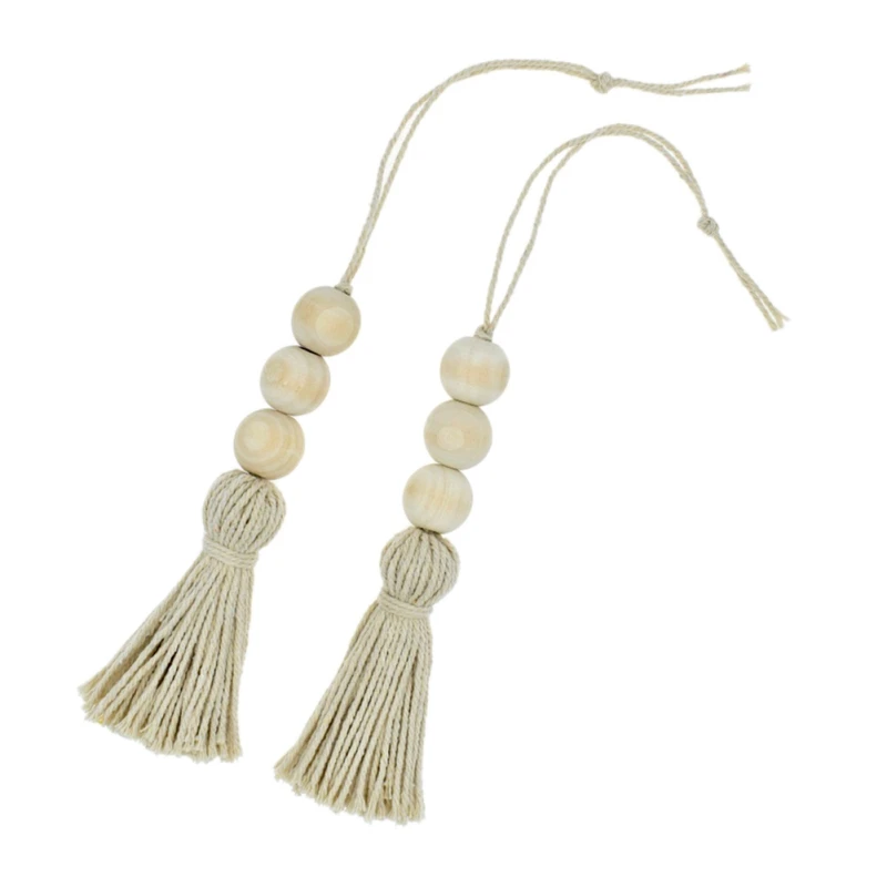 Cotton Thread Tassel Wood Beads Hanging Decoration Home Decoration For Children Room DIY Decorations Crafts 2PCS - Цвет: Бежево-белый