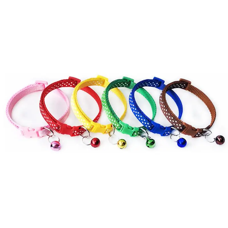 12PCS Adjustable Wave Point Pet Bells Collars Colorful Cute Pure Color Supplies
